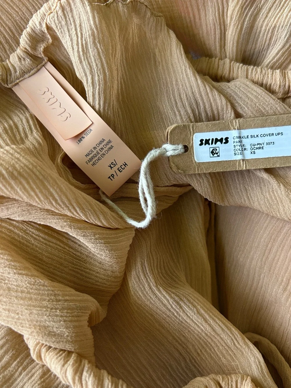 NWT Skims Silk Crinkle Chiffon Coverup Pants Ochre XS